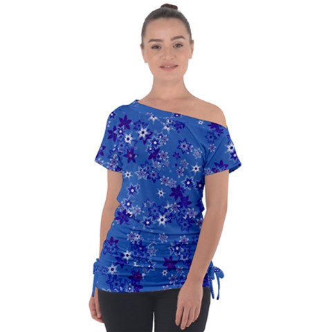 Cornflower Blue Floral Print Tie-up Tee by SpinnyChairDesigns