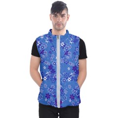 Cornflower Blue Floral Print Men s Puffer Vest by SpinnyChairDesigns