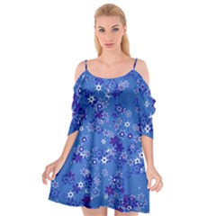 Cornflower Blue Floral Print Cutout Spaghetti Strap Chiffon Dress by SpinnyChairDesigns