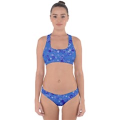 Cornflower Blue Floral Print Cross Back Hipster Bikini Set by SpinnyChairDesigns