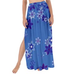 Cornflower Blue Floral Print Maxi Chiffon Tie-up Sarong by SpinnyChairDesigns