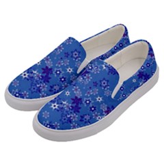 Cornflower Blue Floral Print Men s Canvas Slip Ons by SpinnyChairDesigns