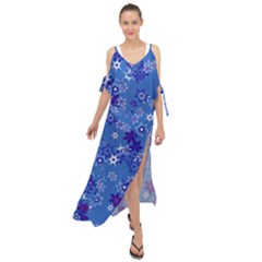 Cornflower Blue Floral Print Maxi Chiffon Cover Up Dress by SpinnyChairDesigns