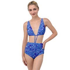 Cornflower Blue Floral Print Tied Up Two Piece Swimsuit by SpinnyChairDesigns