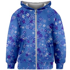 Cornflower Blue Floral Print Kids  Zipper Hoodie Without Drawstring by SpinnyChairDesigns