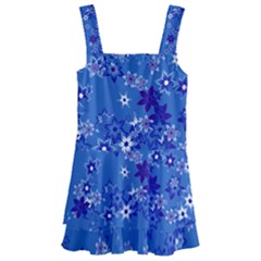 Cornflower Blue Floral Print Kids  Layered Skirt Swimsuit by SpinnyChairDesigns