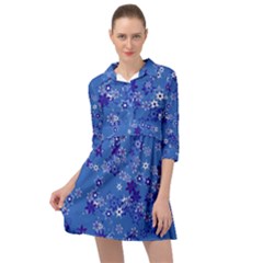 Cornflower Blue Floral Print Mini Skater Shirt Dress by SpinnyChairDesigns