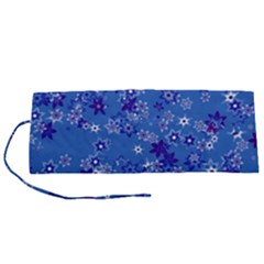 Cornflower Blue Floral Print Roll Up Canvas Pencil Holder (s) by SpinnyChairDesigns