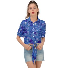 Cornflower Blue Floral Print Tie Front Shirt  by SpinnyChairDesigns