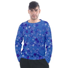 Cornflower Blue Floral Print Men s Long Sleeve Raglan Tee