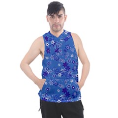 Cornflower Blue Floral Print Men s Sleeveless Hoodie by SpinnyChairDesigns