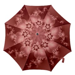 Coral Pink Floral Print Hook Handle Umbrellas (small) by SpinnyChairDesigns