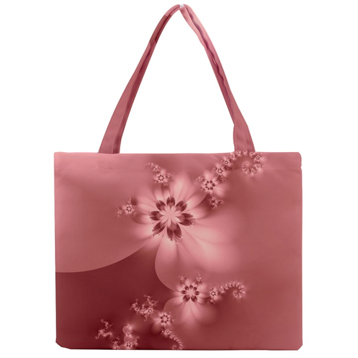 Coral Pink Floral Print Mini Tote Bag