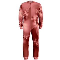 Coral Pink Floral Print Onepiece Jumpsuit (men)  by SpinnyChairDesigns