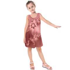 Coral Pink Floral Print Kids  Sleeveless Dress by SpinnyChairDesigns