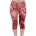 Coral Pink Floral Print Velvet Capri Leggings  View1