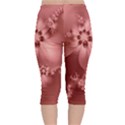 Coral Pink Floral Print Velvet Capri Leggings  View2