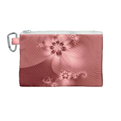 Coral Pink Floral Print Canvas Cosmetic Bag (medium) by SpinnyChairDesigns