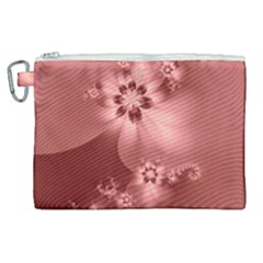 Coral Pink Floral Print Canvas Cosmetic Bag (xl) by SpinnyChairDesigns