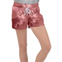 Coral Pink Floral Print Velour Lounge Shorts View1