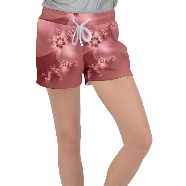 Coral Pink Floral Print Velour Lounge Shorts