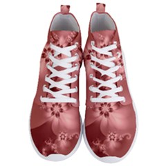 Coral Pink Floral Print Men s Lightweight High Top Sneakers by SpinnyChairDesigns