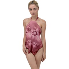 Coral Pink Floral Print Go With The Flow One Piece Swimsuit by SpinnyChairDesigns