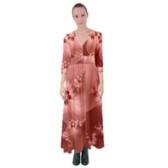 Coral Pink Floral Print Button Up Maxi Dress by SpinnyChairDesigns