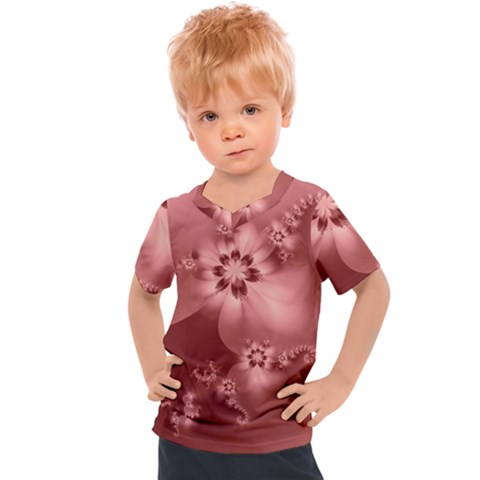 Coral Pink Floral Print Kids  Sports Tee by SpinnyChairDesigns