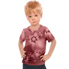 Coral Pink Floral Print Kids  Sports Tee