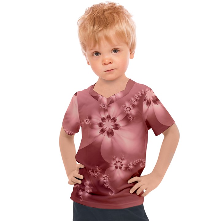 Coral Pink Floral Print Kids  Sports Tee