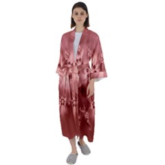 Coral Pink Floral Print Maxi Satin Kimono by SpinnyChairDesigns