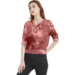 Coral Pink Floral Print Quarter Sleeve Blouse