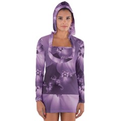 Royal Purple Floral Print Long Sleeve Hooded T-shirt by SpinnyChairDesigns