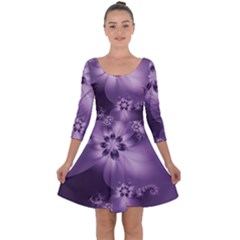 Royal Purple Floral Print Quarter Sleeve Skater Dress by SpinnyChairDesigns