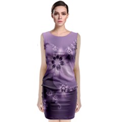 Royal Purple Floral Print Classic Sleeveless Midi Dress by SpinnyChairDesigns