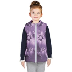 Royal Purple Floral Print Kids  Hooded Puffer Vest by SpinnyChairDesigns