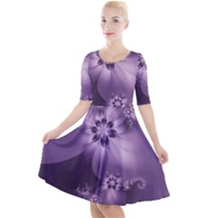 Royal Purple Floral Print Quarter Sleeve A-line Dress by SpinnyChairDesigns