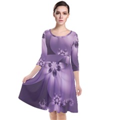 Royal Purple Floral Print Quarter Sleeve Waist Band Dress by SpinnyChairDesigns