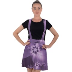 Royal Purple Floral Print Velvet Suspender Skater Skirt by SpinnyChairDesigns