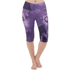 Royal Purple Floral Print Lightweight Velour Cropped Yoga Leggings by SpinnyChairDesigns