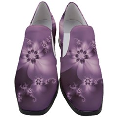 Royal Purple Floral Print Women Slip On Heel Loafers by SpinnyChairDesigns