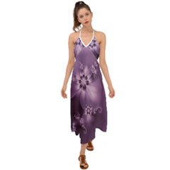 Royal Purple Floral Print Halter Tie Back Dress  by SpinnyChairDesigns