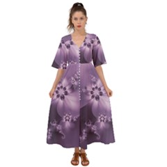 Royal Purple Floral Print Kimono Sleeve Boho Dress by SpinnyChairDesigns