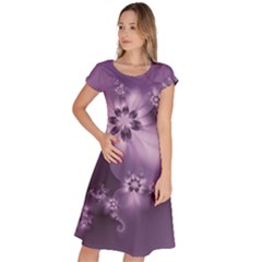 Royal Purple Floral Print Classic Short Sleeve Dress by SpinnyChairDesigns