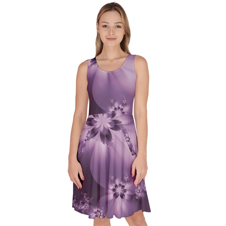 Royal Purple Floral Print Knee Length Skater Dress With Pockets