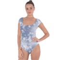 Faded Blue White Floral Print Short Sleeve Leotard  View1