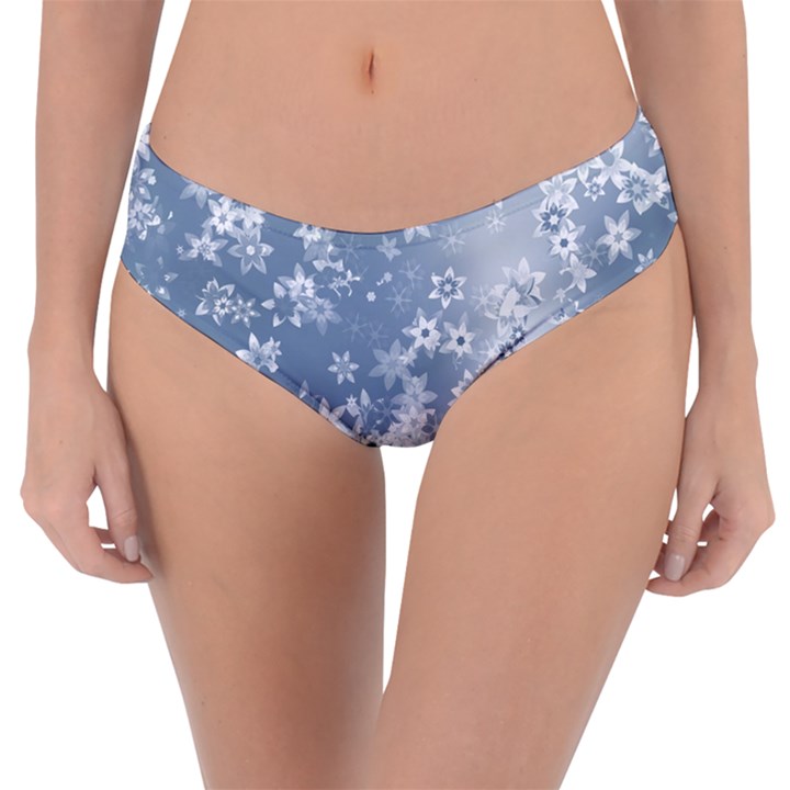 Faded Blue White Floral Print Reversible Classic Bikini Bottoms