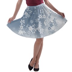 Faded Blue White Floral Print A-line Skater Skirt by SpinnyChairDesigns