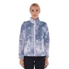 Faded Blue White Floral Print Winter Jacket by SpinnyChairDesigns